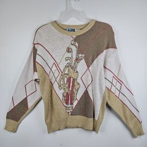 80s London Fog Golf Clubs Argyle Sweater Mens M Pullover Crew neck USA Made RARE
